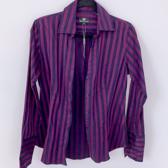 Ben Sherman purple striped 100% cotton button down tailored shirt - Picture 5 of 11